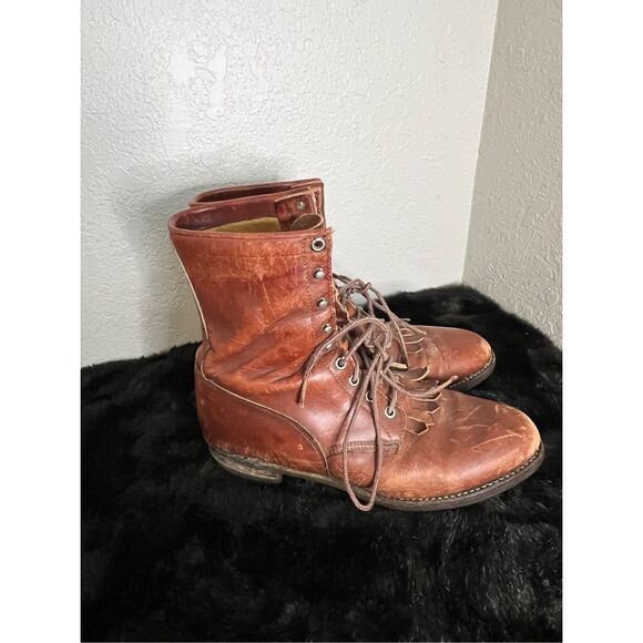 Justin Boots Shoes - JUSTIN L0518 USA Packer Lace Up Western Brown Leather Boots Size 10 D